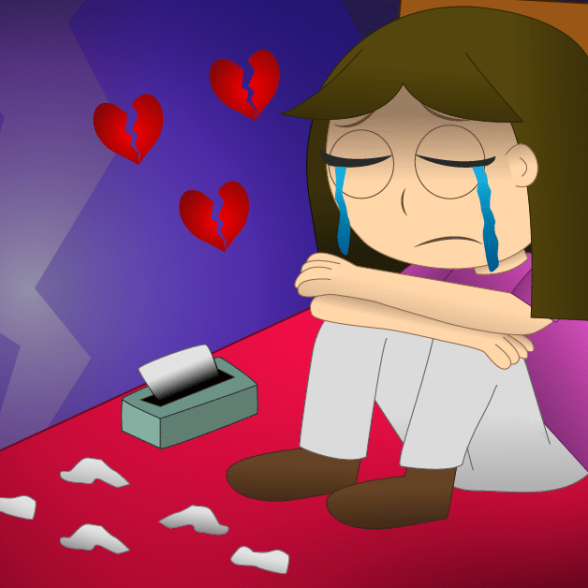 crying girl in bed