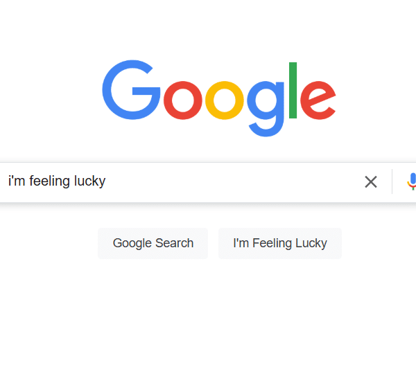 I'm Feeling lucky Google feature in the browser, Google i'm Feeling lucky button shown.